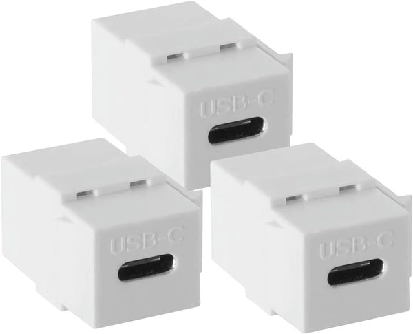 USB C Keystone Jack Inserts (3-Pack) - USB 3.1 Type-C Module Coupler Adapters Female to Female Snap-in Connector