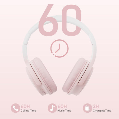 Wireless Headphones, Bluetooth Over Ear Headsets with Microphone, Hi-Fi Audio, 60H Playtime, Touch Control, Pink
