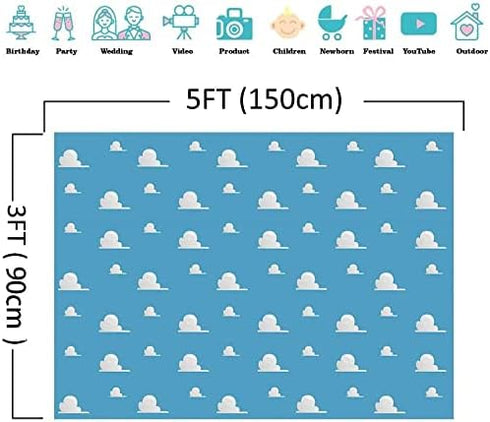 Blue Sky White Cloud Step and Repeat Photography Backdrop, 5x3ft Vinyl for Newborn Baby Shower Party Decorations