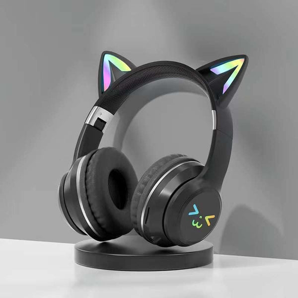 Black Wireless Cat Ear Earphones, Bluetooth 5.0, for Mobile Phones & Tablets, Perfect for Video Gaming.