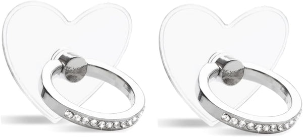 ralhaywi 2pcs Phone Ring Stand Holder with DiamondHeart Shape Transparent Phone Ring Kickstand360
