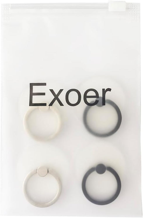 Transparent Cell Phone Ring Stand Holder, Finger Grip Loop (2 Silver 2 Black Round) for Phones (Exoer)