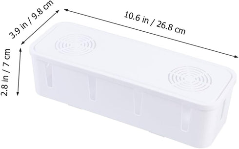 HOMSFOU Power Strip for Desk Organizer with Lid, Wire Organizer Power Strip Cover for Cable Management, White Box