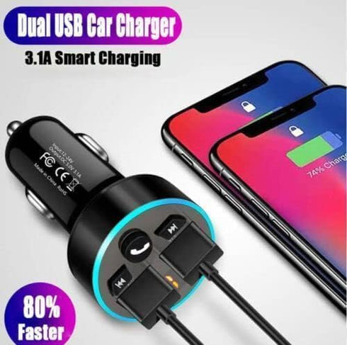 FM Transmitter - Bluetooth 5.0 Car Radio Audio Adapter MP3 Player with Dual USB Charger for Phones and Tablets