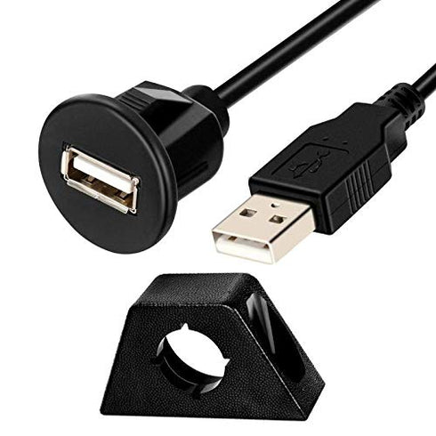 USB 2.0 Flush Mount Cable, Round Single Port USB Male to Female Car AUX Mount Flush Panel Extension Cable for Car Truck Boat Motorcycle Dashboard 6ft (1Pack)