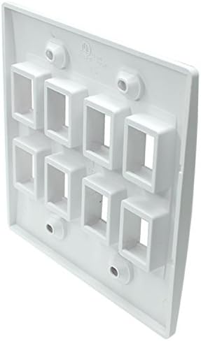 RiteAV - White Keystone Wall Plate Double Gang 8-Port (1 Piece Flush)