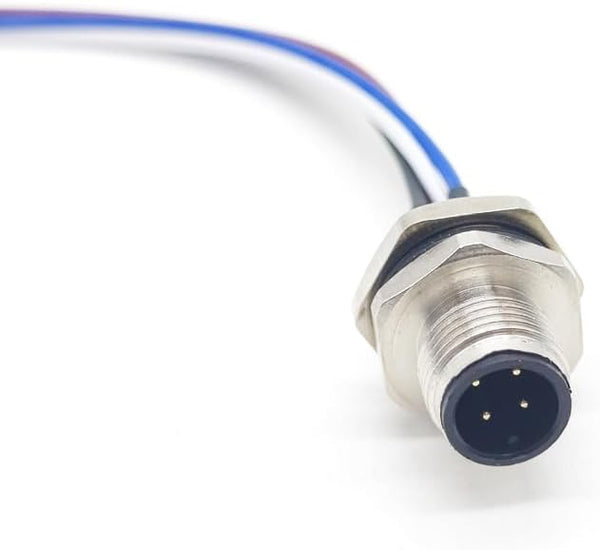 M12 4Pin Male Connector Cable, A Coded Straight Back Mount 1M Waterproof Male Aviation Socket IP67
