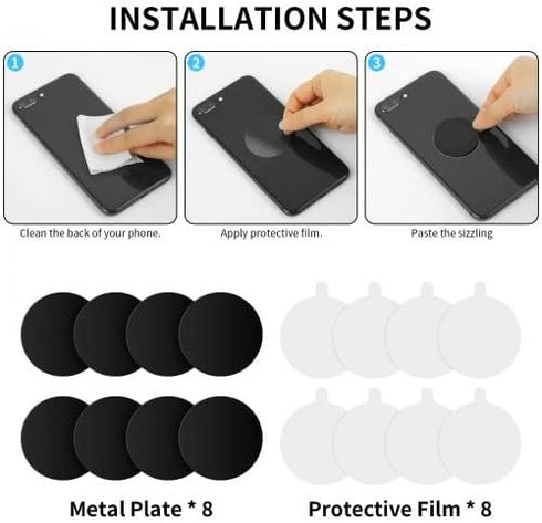 Generic 8PCS 40mm 3M Metal Plate with Adhesive, Round Black Universal Mount Metal Plates Replacement Kit, Adhesive Thin