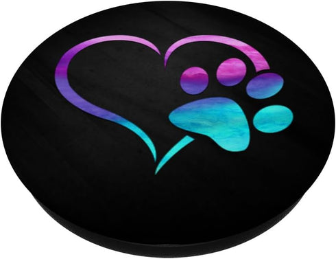 Purple cyan dog paw Print heart grip on a black background PopSockets Standard PopGrip