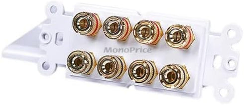 Moonrise Monoprice 103326 Banana Binding Post Two-Piece Inset Coupler Wall Plate for 4 Speakers, White