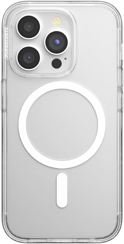 PopSockets iPhone 15 Case - Clear 15 Pro, Round Phone Grip, Compatible with MagSafe, Wireless Charging
