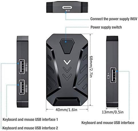 Mobile Gaming Keyboard Mouse Adapter Converter for PUBG, Android, iOS, Support Bluetooth, Adjustable Stand (Black)