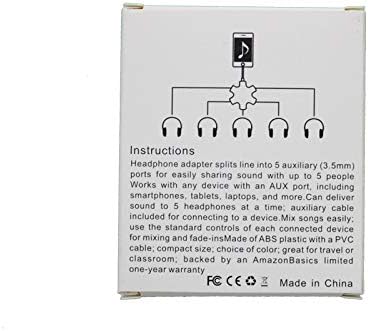 5-Way Multi Headphone Audio Splitter Connector, 3.5mm Stereo Splitter Cable 1 Male to 5 Female Adapter for iPhone,