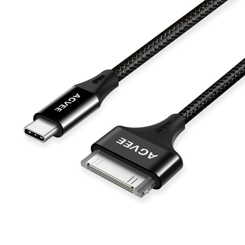 AGVEE 3ft USB-C to 30 Pin Cable (2 Pack) for iPhone 4/4S, iPad 1/2/3, iPod - Braided Metal Shell, Black Charging Cord.