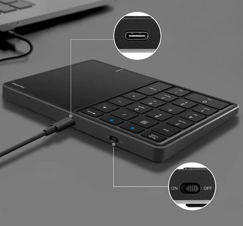 Lazmin112 Wireless Numeric Keypad, 22 Keys 2.4G Bluetooth Number Keyboard with Touchpad, Type C Interface, for Win,