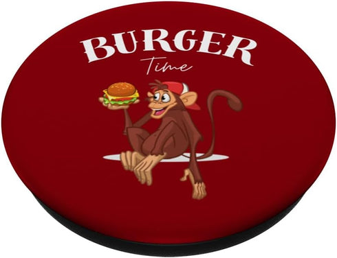 Burger Time Fun Design Monkey Fast Food Delicious Burger PopSockets Standard PopGrip