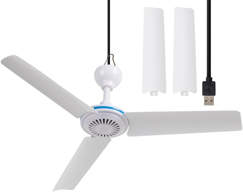 Small USB Ceiling Fan 19.7” Portable Hanging Fans for Power Bank, Indoor Outdoor RV, Mini Silent Fan