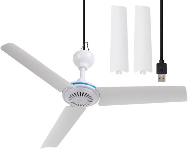 Small USB Ceiling Fan 19.7” Portable Hanging Fans for Power Bank, Indoor Outdoor RV, Mini Silent Fan