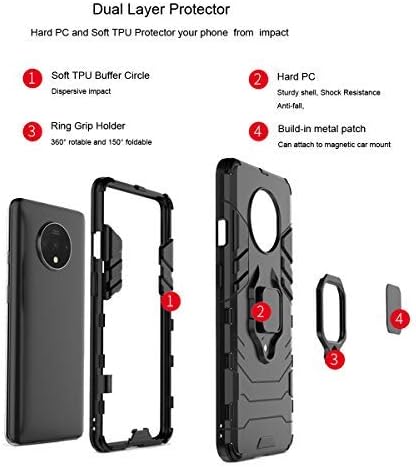 Urspasol for OnePlus 7T Case - Tempered Glass Screen Protector, Heavy Duty Armor Bumper Cover with Ring Holder (Black)