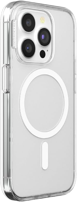 PopSockets iPhone 15 Case - Clear 15 Pro, Round Phone Grip, Compatible with MagSafe, Wireless Charging