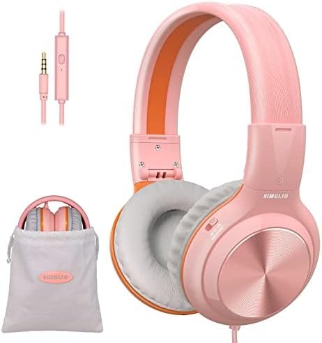 SIMOLIO Kids Headphones for Girls with MIC - Safe Volume Limiter 85dB/94dB/104dB, Foldable Sturdy & Lightweight Headset
