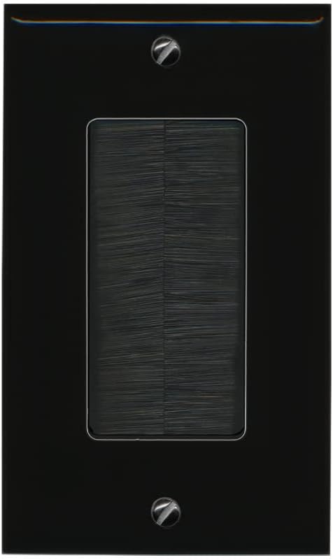 RiteAV Single Gang Wall Plate with Brush Bristles - Black, Now Fits Larger Cables