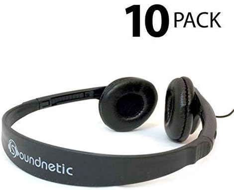 Soundnetic SNCCV Classroom Stereo Headphones with Leatherette Earpads, Black, Count of 10