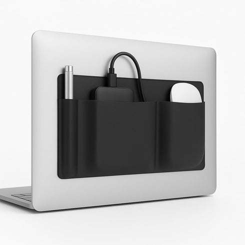 KAAS HAUS 3-Pocket Adhesive Laptop Pouch Organizer - Stick-On Mouse & Hard Drive Holder