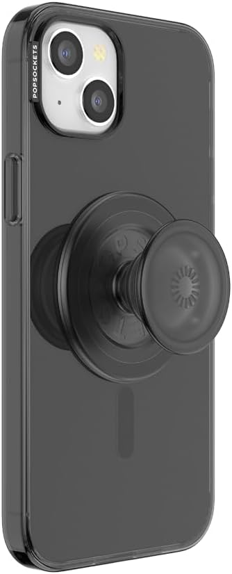 PopSockets Case for iPhone 15 Plus - Round Phone Grip Compatible with MagSafe, Wireless Charging Compatible, Black