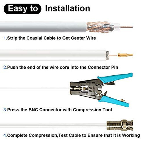 BNC Compression Connector, RG59 Crimper Video Plug Extension Coaxial Cable Connectors, 20PCS 75 Ohm Coupler