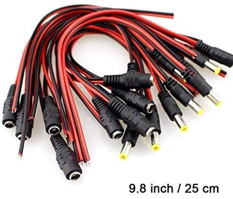 HiLetgo 20pcs DC Pigtail Adapter Power Connectors Cables, Male & Female 2.1mm x 5.5mm for CCTV Surveillance