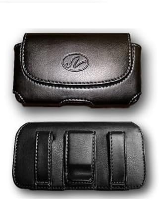 Horizontal Holster for Flip Phone or Smartphone Up to 4.25x2.25x0.85 Inch in Dimensions, a Leather Carrying Case with Belt Clip and Belt Loops
