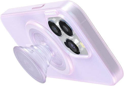 PopSockets iPhone 15 Pro Case with Round Phone Grip, Compatible with MagSafe, Opalescent Clear