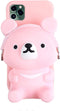 UnnFiko Wallet Phone Case for iPhone 7 Plus 8 Plus, 3D Cartoon Cute Bear Purse Stand Holder, Pink