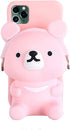 UnnFiko Wallet Phone Case for iPhone 7 Plus 8 Plus, 3D Cartoon Cute Bear Purse Stand Holder, Pink