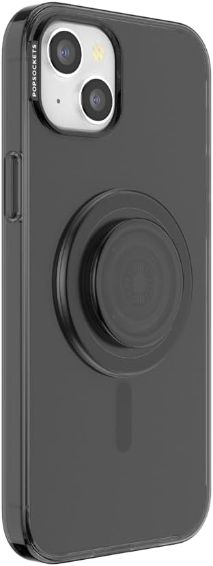 PopSockets Case for iPhone 15 Plus - Round Phone Grip Compatible with MagSafe, Wireless Charging Compatible, Black