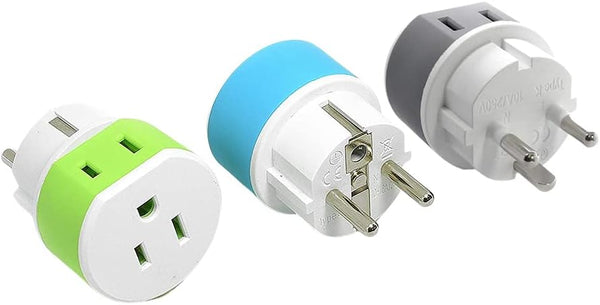 OREI Denmark Power Plug Adapter, 3 Pack with 2 USA Inputs, 1 Type K & 2 Type E/F