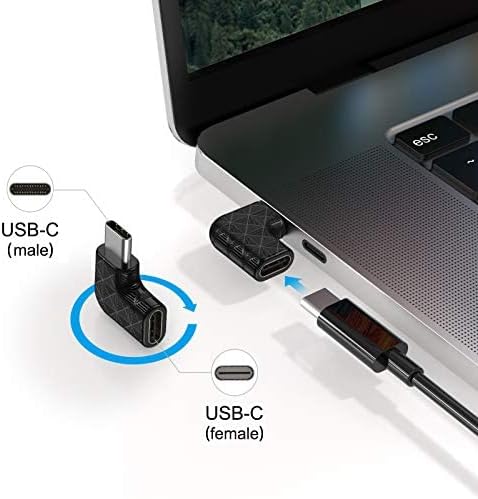 USB C Right Angle Adapter (3 Pack), 90 Degree USB Type-C Male to Female, Supports 100W Quick Charge, Black