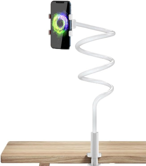 Gooseneck Phone Holder for Bed or Desk, Flexible Long Arm & Clamp, Headboard Phone Mount for iPhone or Mobile Phone