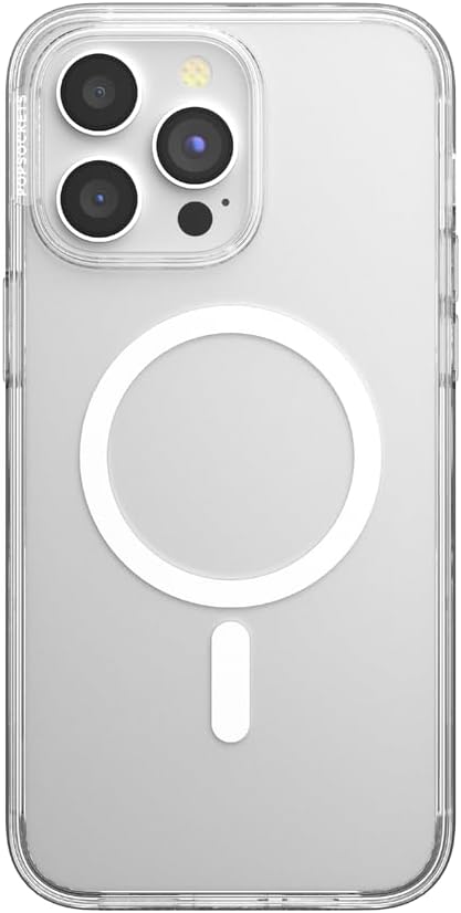 PopSockets iPhone 15 Pro Max Case with Round Phone Grip, Compatible with MagSafe, Wireless Charging Compatible - Clear