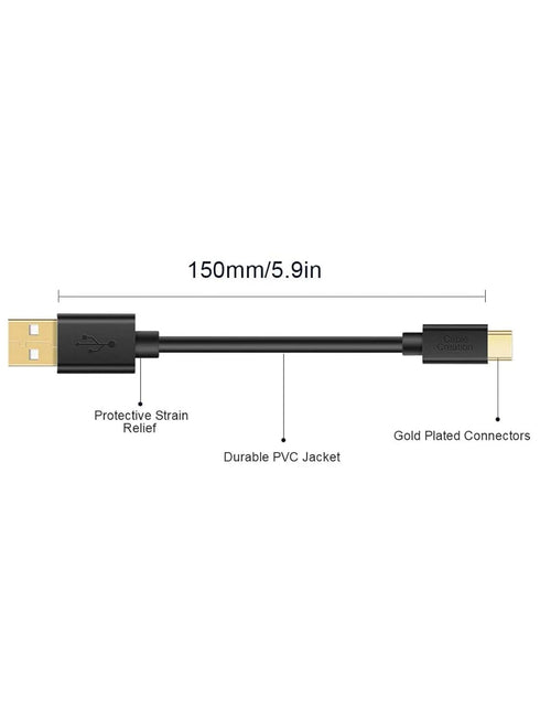 CableCreation 2-Pack Short USB to USB C Cable 6 inch, Fast Charging 3A Type C Cable for Power Bank, Black