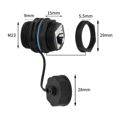 RJ45 Panel Mount Waterproof Connector IP68, Female to Female Shielding Cable Coupler-CAT6-YMP23-Blue