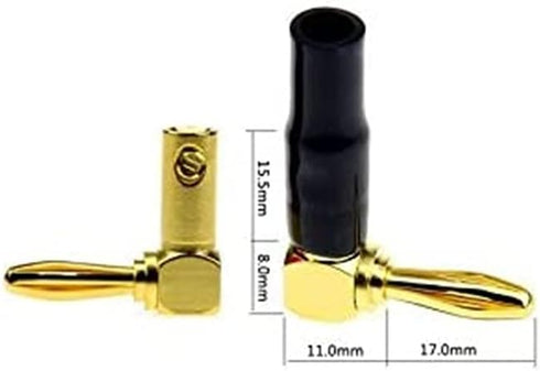 2 Pair 4mm Banana Plugs - Screw Type Right Angle Speaker Cable Connector Copper Gold Plated (2 Black + 2 Red)