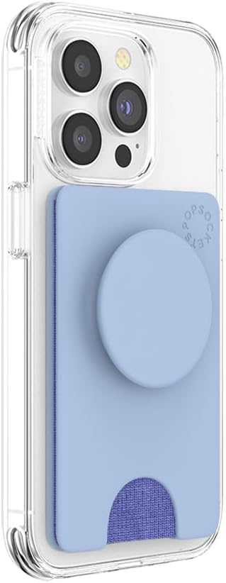 PopSockets Phone Wallet with Expanding Phone Grip, Phone Card Holder, Solid PopWallet - Cornflower Blue