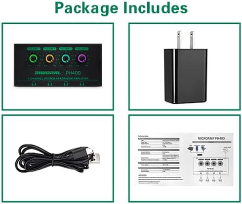 4 Channels Headphone Amplifier with 1/4" and 1/8" TRS Jack Input for DJ Mixer, Headphone Splitter