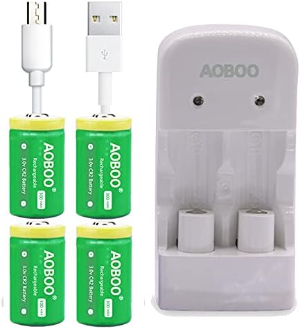 AOBOO Cr2 3V Rechargeable Batteries 4pcs 300mah, Compatible with Switching Robots, Rangefinders, Door