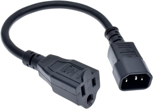 C14 to 5-15R Power Cord - IEC320 C14 to NEMA 5-15R Power Extension Cable, 1ft Standard Computer Power Adapter