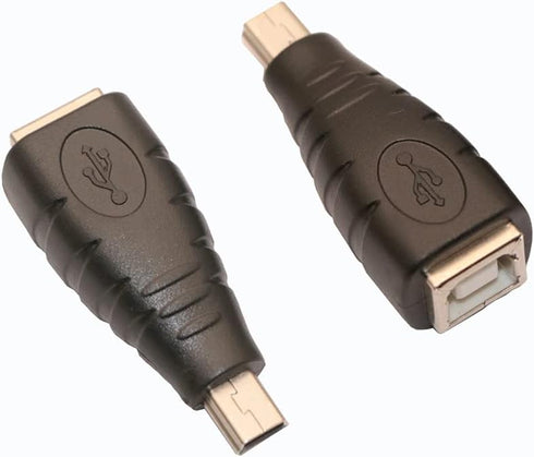 USB 2.0 Type B to Mini USB Adapter - 2 Pack, 5-Pin Female/Male