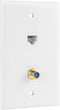 Ethernet Coax Wall Plate, 1 Port Cat 6 RJ45 Keystone and 1 Port TV Coax F Type Keystone