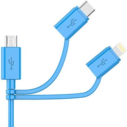 Apple MFI Certified 3-in-1 Cable, Lightning/Type C/Micro USB Cable for iPhone, iPad, Huawei, HTC, LG, Samsung Galaxy, Sony Xperia, Android Smartphones, iPad Pro 2018 and More 3 in 1 Blue(6FT) by Ronymarx